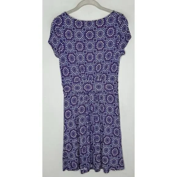 Boden Women’s White Purple Medallion Print Cap Sleeve Jersey Dress Size 4 - Picture 5 of 5